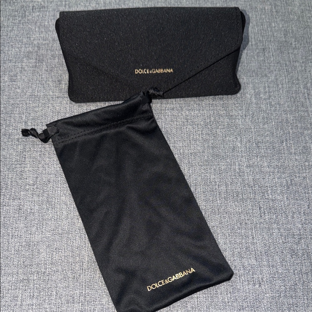 Dolce & Gabbana Black Sunglasses Case and Pouch with Gold Logo